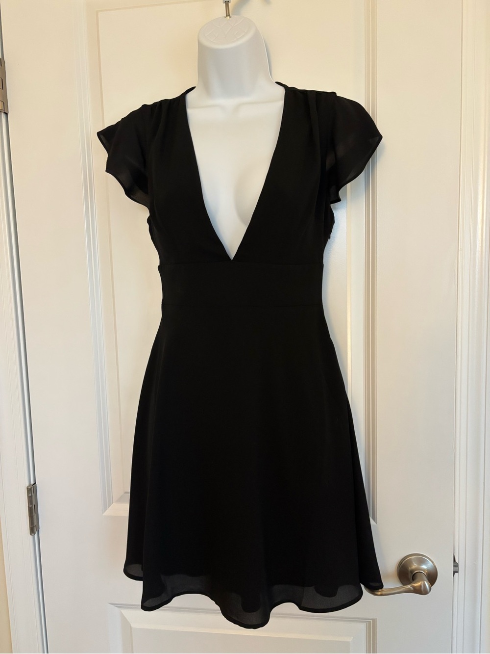 Express Black V-Neck Flutter Sleeve Mini Dress